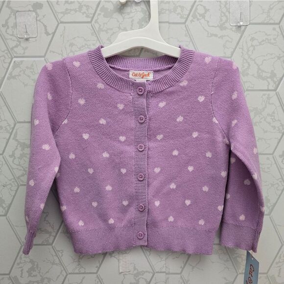 Toddler Girls' Heart Spring Valentine's Easter Cardigan Cat & Jack Lilac Purple - Picture 1 of 7